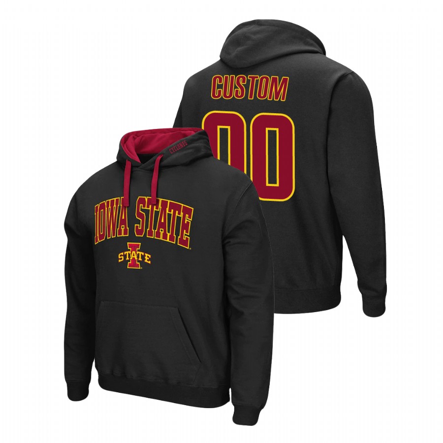 Men's Iowa State Cyclones Custom Black Arch & Logo 2.0 Pullover Hoodie