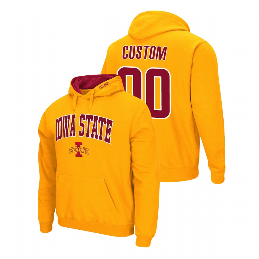 Men's Iowa State Cyclones Custom Gold Arch & Logo 2.0 Pullover Hoodie