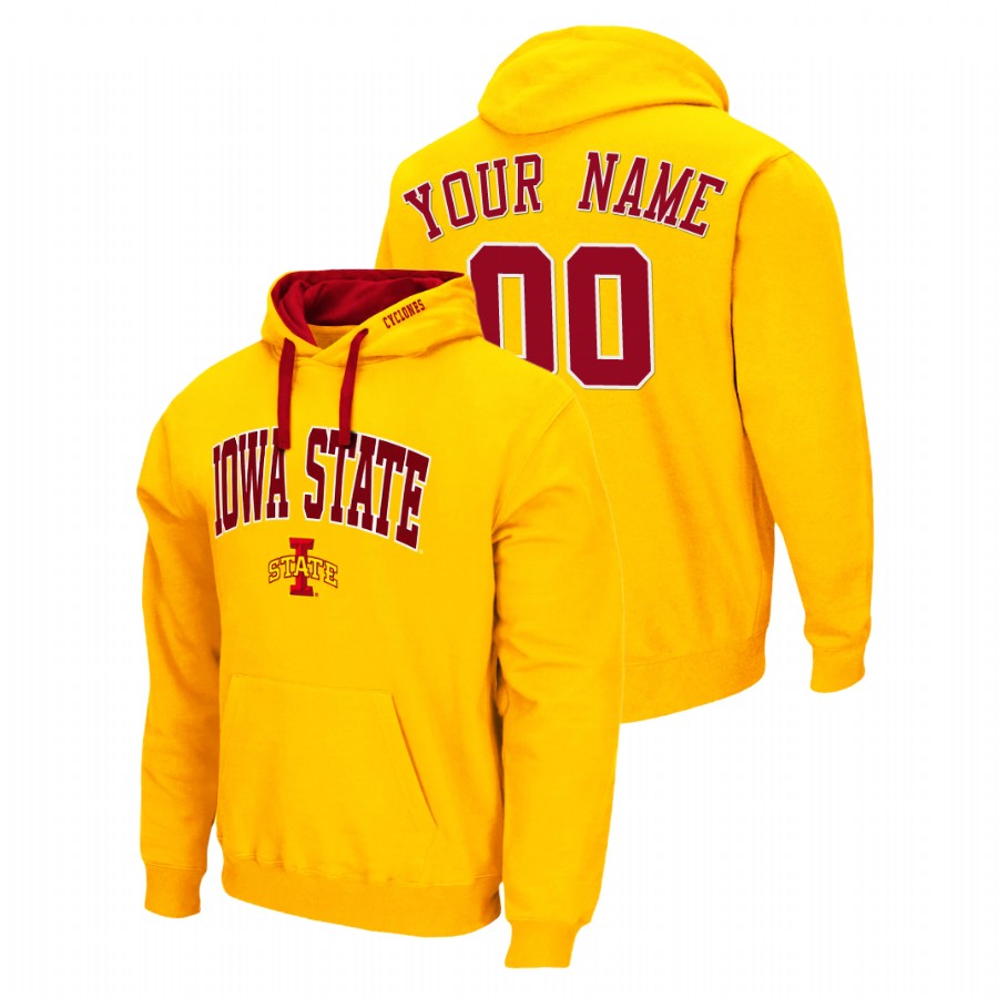 Men's Iowa State Cyclones Custom Gold Arch & Logo 2.0 Pullover Hoodie1