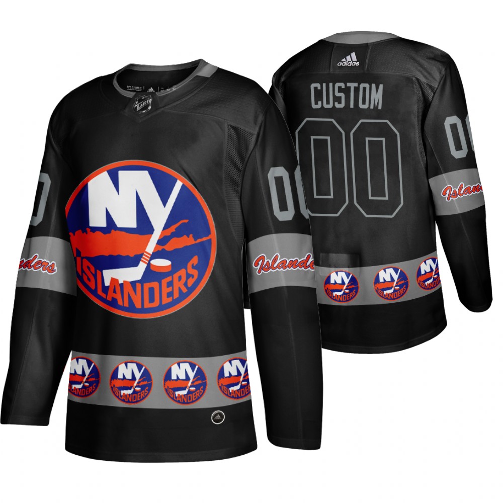 Men's Islanders #00 Custom Logo sleeve Breakaway Jersey Black