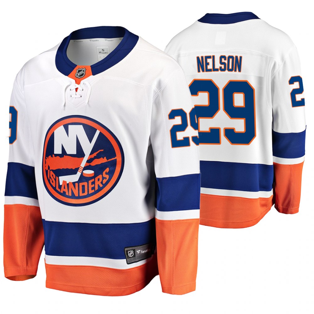 Men's Islanders #29 Brock Nelson Fanatics Branded Away Breakaway Jersey White