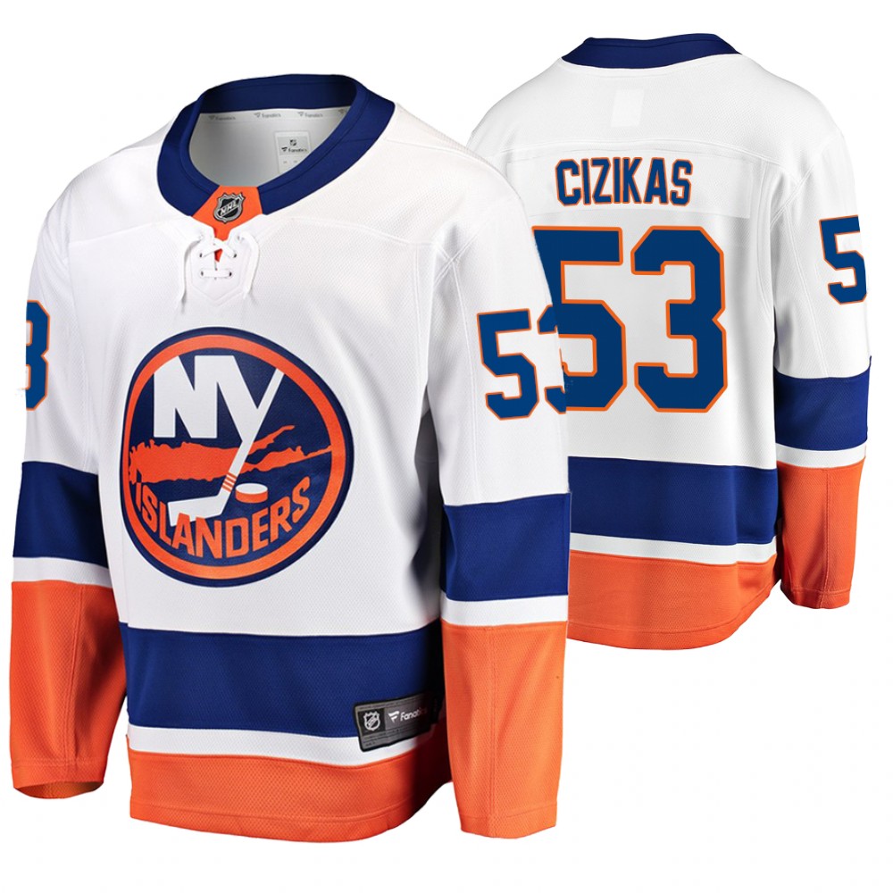Men's Islanders #53 Casey Cizikas Fanatics Branded Away Breakaway Jersey White