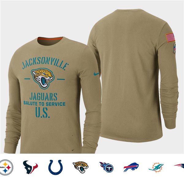 Men's Jaguars Tan 2019 Salute to Service Sideline Long Sleeve T-Shirt