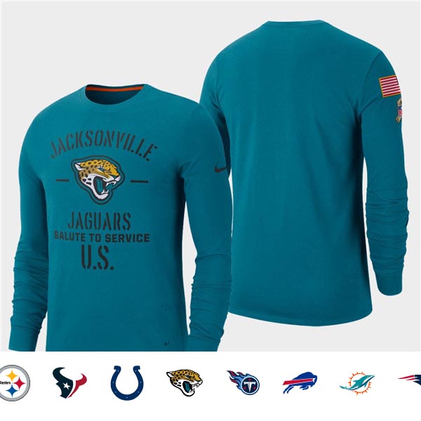 Men's Jaguars Teal 2019 Salute to Service Sideline Long Sleeve T-Shirt