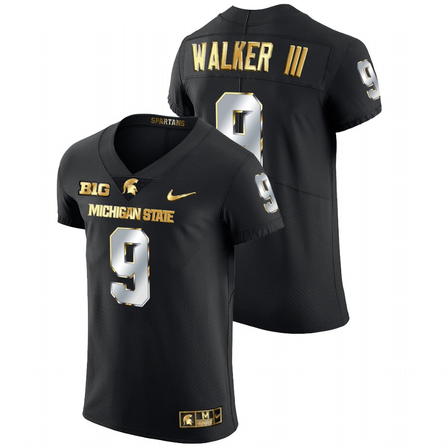 Men's Jersey Kenneth Walker III Michigan State Spartans Golden Edition Limited Football Jersey Black