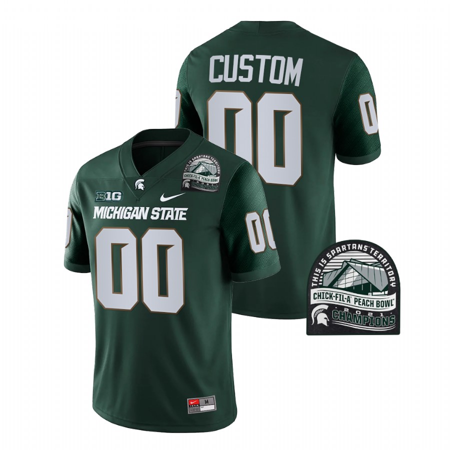 Men's Jersey Michigan State Spartans Custom 2021 Peach Bowl Champions Green CFP Jersey
