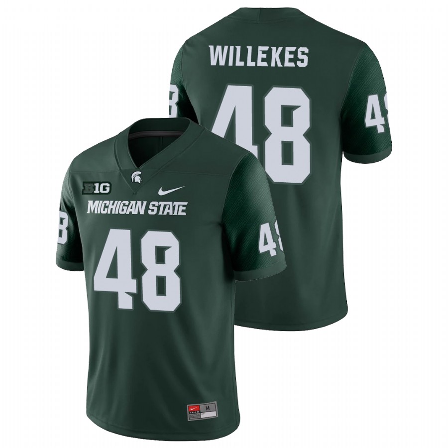 Men's Jersey Michigan State Spartans Green Kenny Willekes College Football Game Jersey