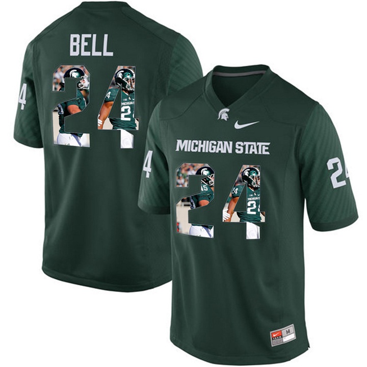 Men's Jersey Michigan State Spartans Le'Veon Bell Green Printing Player Portrait Football Jersey