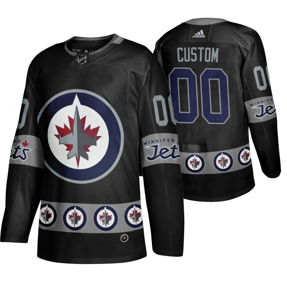 Men's Jets #00 Custom Logo sleeve Breakaway Jersey Black