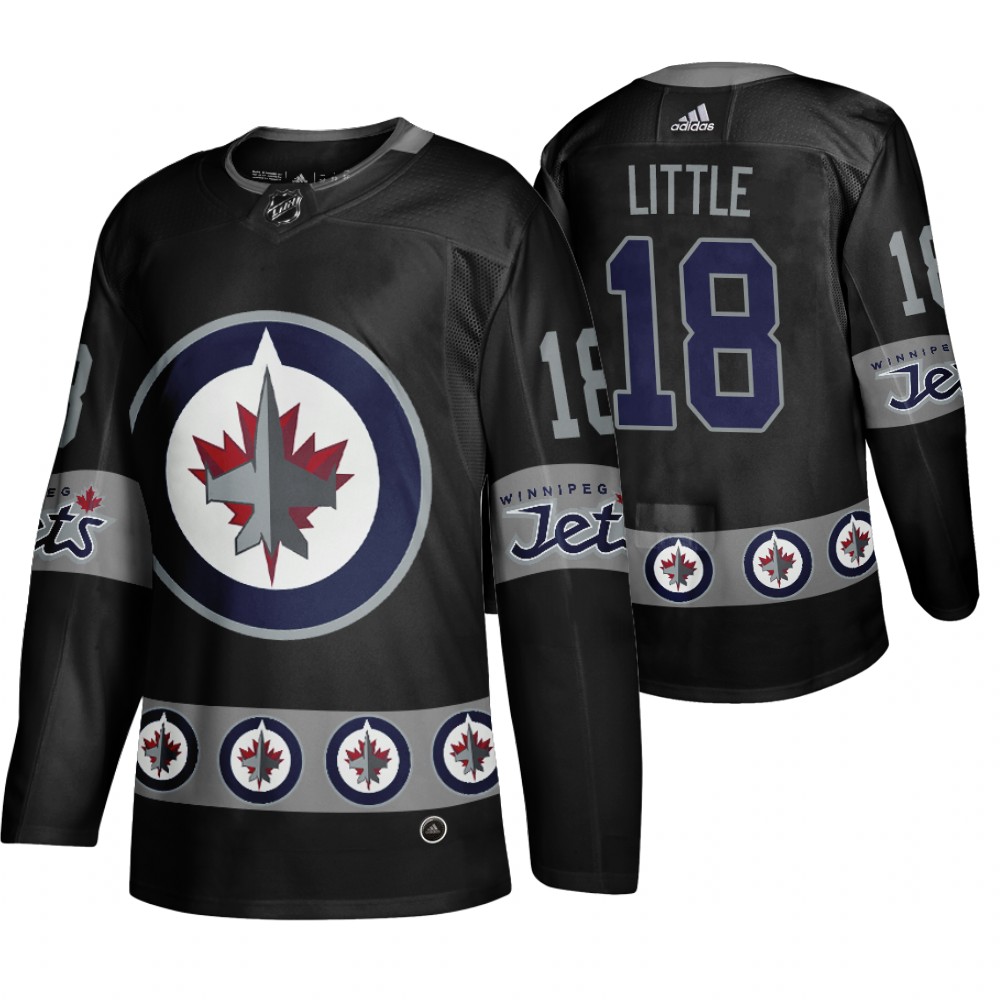 Men's Jets #18 Bryan Little Logo sleeve Breakaway Jersey Black