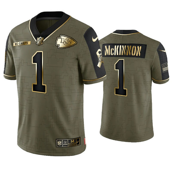Men's Kansas City Chiefs #1 Jerick McKinnon Nike 2021 Olive Golden Salute To Service Limited Jersey