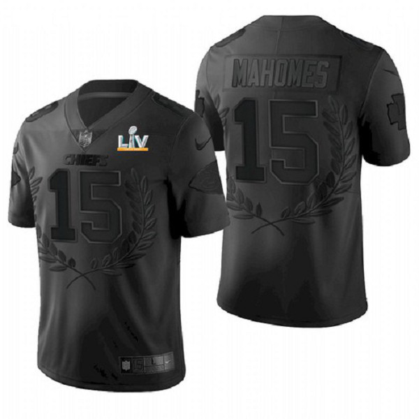 Men's Kansas City Chiefs #15 Patrick Mahomes Black Glory Awards 2021 Super Bowl LV Jersey