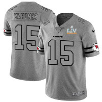 Men's Kansas City Chiefs #15 Patrick Mahomes Gray Gridiron 2021 Super Bowl LV Jersey