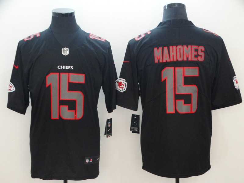 Men's Kansas City Chiefs #15 Patrick Mahomes Nike Fashion Impact Black Color Rush Limited Jersey
