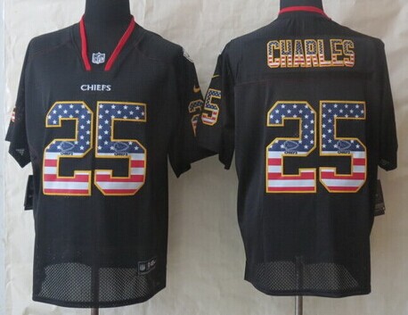Men's Kansas City Chiefs #25 Jamaal Charles 2014 USA Flag Fashion Black Nik Elite Jerseys