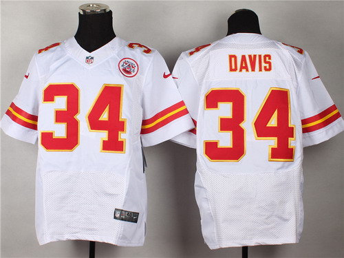 Men's Kansas City Chiefs #34 Knile Davis White Nik Elite Jersey