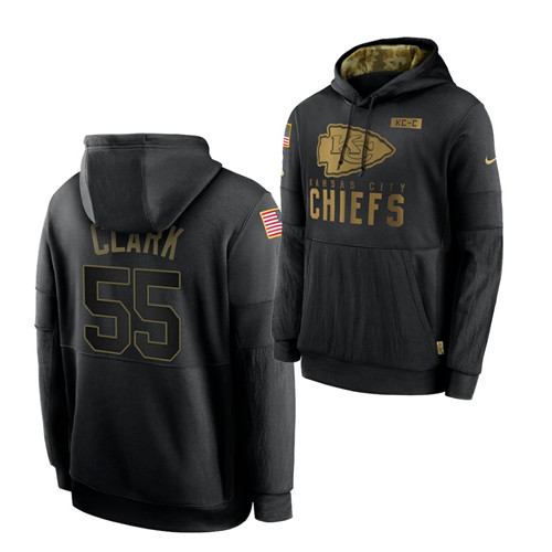 Men's Kansas City Chiefs #55 Frank Clark 2020 Salute To Service Black Sideline Performance Pullover Hoodie