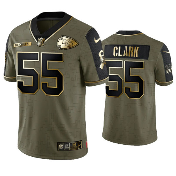 Men's Kansas City Chiefs #55 Frank Clark Nike 2021 Olive Golden Salute To Service Limited Jersey