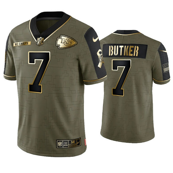 Men's Kansas City Chiefs #7 Harrison Butker Nike 2021 Olive Golden Salute To Service Limited Jersey