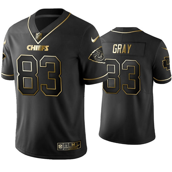 Men's Kansas City Chiefs #83 Noah Gray Nike Black Golden Edition Vapor Limited Jerse
