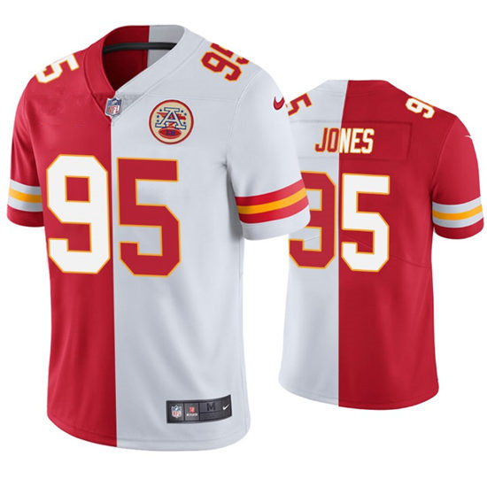 Men's Kansas City Chiefs #95 Chris Jones Nike Red White Split Two Tone Jersey