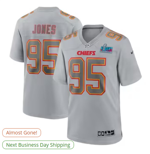 Men's Kansas City Chiefs Chris Jones Nike Gray Super Bowl LVII Patch Atmosphere Fashion Game Jersey