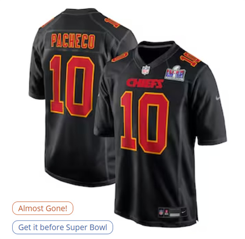 Men's Kansas City Chiefs Isiah Pacheco Nike Black Super Bowl LVIII Carbon Fashion Game Player Jersey