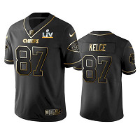 Men's Kansas City Chiefs Travis Kelce Black Golden 2021 Super Bowl LV Jersey