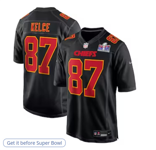 Men's Kansas City Chiefs Travis Kelce Nike Black Super Bowl LVIII Carbon Fashion Game Player Jersey
