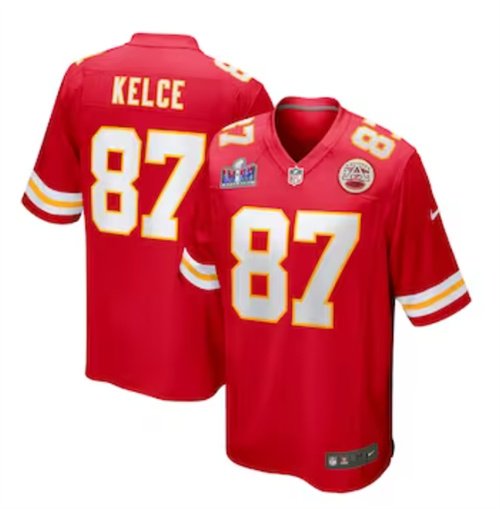 Men's Kansas City Chiefs Travis Kelce Nike Red Super Bowl LVIII Game Jersey