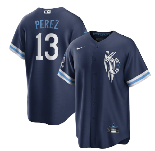 Men's Kansas City Royals #13 Salvador Perez 2022 Navy City Connect Cool Base Stitched Jersey