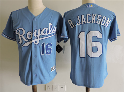 Men's Kansas City Royals #16 Bo Jackson Light Blue Cool base player Jersey