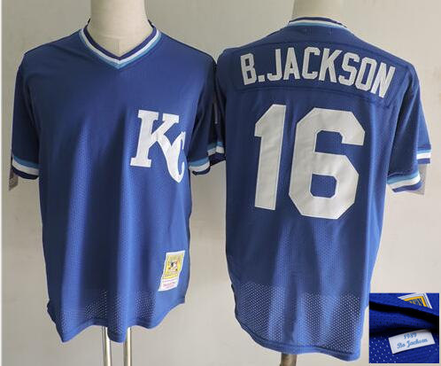 Men's Kansas City Royals #16 Bo Jackson Mitchell & Ness Royal Blue 1989 Authentic Cooperstown Collection Batting Mesh