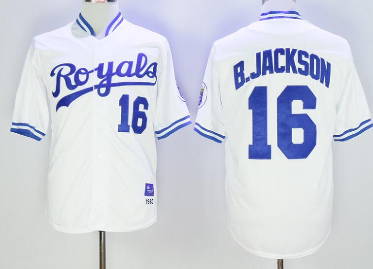 Men's Kansas City Royals #16 Bo Jackson White 1980 Throwback Cooperstown Jersey