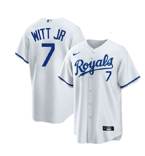 Men's Kansas City Royals #7 Bobby Witt Jr. White Cool Base Stitched Jersey