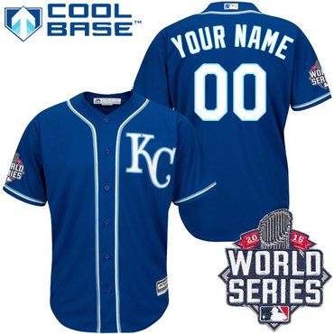 Men's Kansas City Royals Customized Royal Blue 2015 World Series Cool Base Jersey