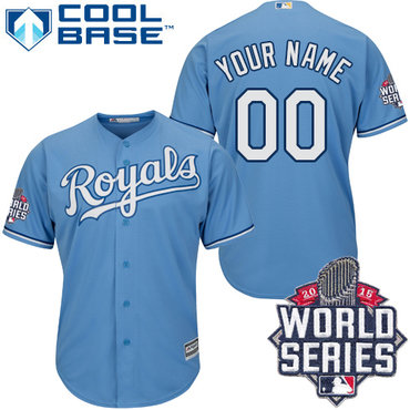 Men's Kansas City Royals Customized light Blue 2015 World Series Cool Base Jersey