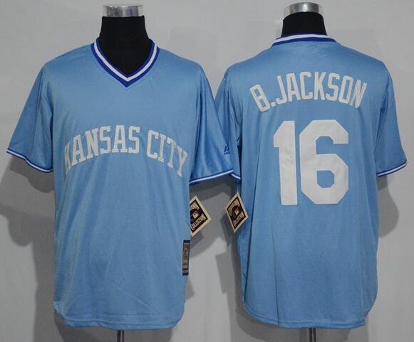 Men's Kansas City Royals Retired Player #16 Bo Jackson Light Blue Pullover Majestic Cool Base Cooperstown Collection