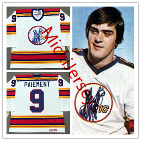 Men's Kansas City Scouts #9 WILF PAIEMENT White 1975 CCM Vintage Throwback Home NHL Jersey Stitched