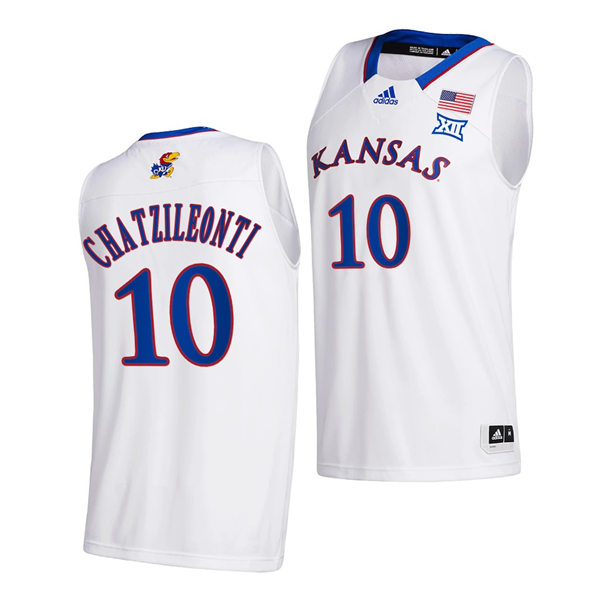 Men's Kansas Jayhawks #10 Ioanna Chatzileonti White Adidas Stitched College Basketball Game Jersey