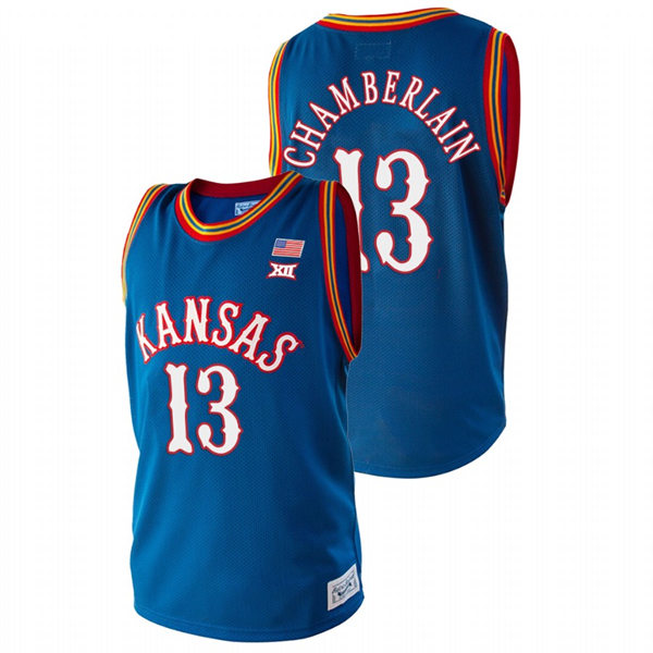 Men's Kansas Jayhawks #13 Wilt Chamberlain Royal Retro College Basketball Classic Jersey