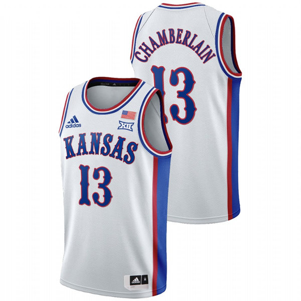 Men's Kansas Jayhawks #13 Wilt Chamberlain White College Basketball 1990s Throwback Jersey