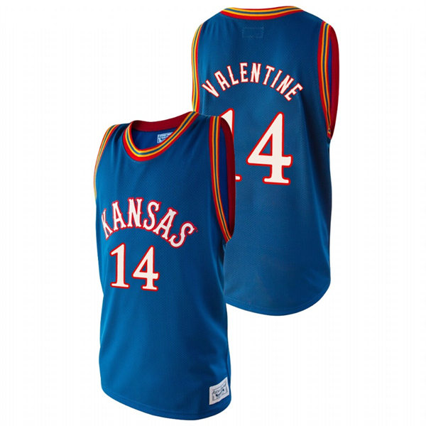 Men's Kansas Jayhawks #14 Darnell Valentine Royal Retro College Basketball Classic Jersey