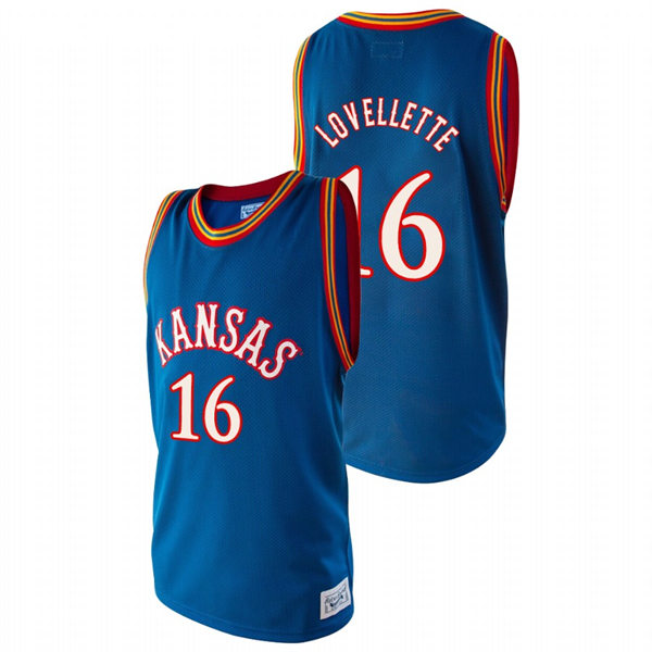 Men's Kansas Jayhawks #16 Clyde Lovellette Royal Retro College Basketball Classic Jersey
