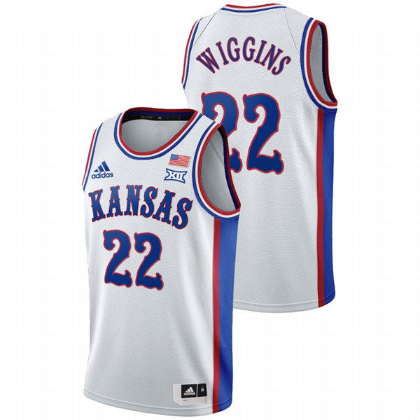 Men's Kansas Jayhawks #22 Andrew Wiggins White College Basketball 1990s Throwback Jersey
