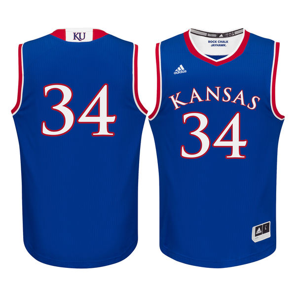Men's Kansas Jayhawks #34 Royal Blue Basketball Jersey