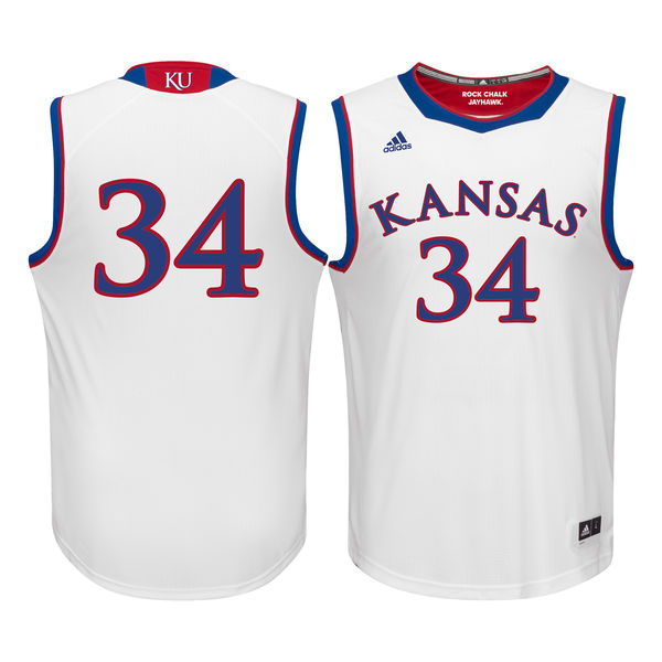 Men's Kansas Jayhawks #34 White Basketball Jersey