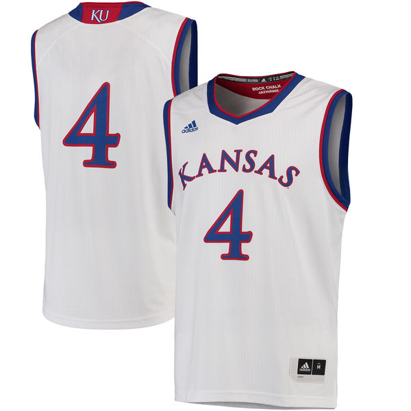 Men's Kansas Jayhawks #4 White Basketball Jersey
