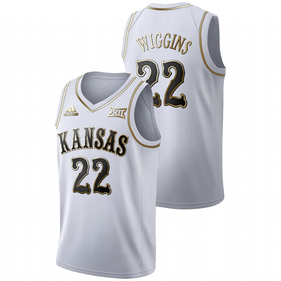 Men's Kansas Jayhawks Andrew Wiggins College Basketball Golden Limited Jersey White