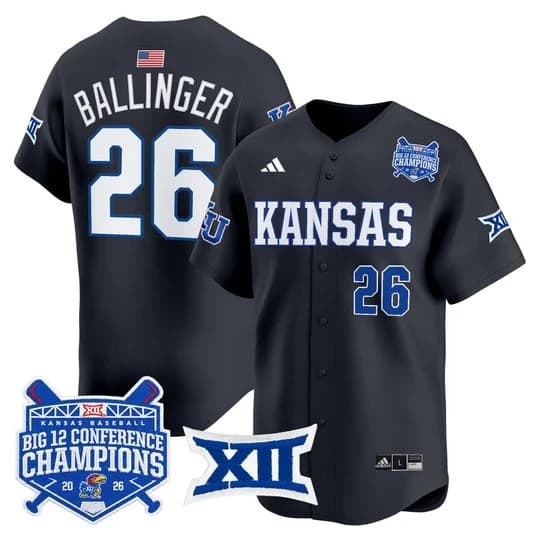 Men's Kansas Jayhawks Baseball Big 12 Conference Champions 2026 Vapor Pr  Brady Ballinger #26
